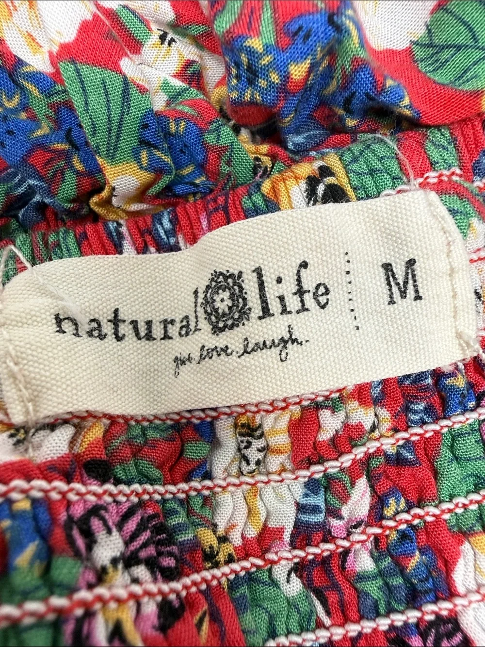 Natural Life Floral Smocked Dress Ruffle Straps Red Rayon Size Med Cottagecore - Picture 4 of 5
